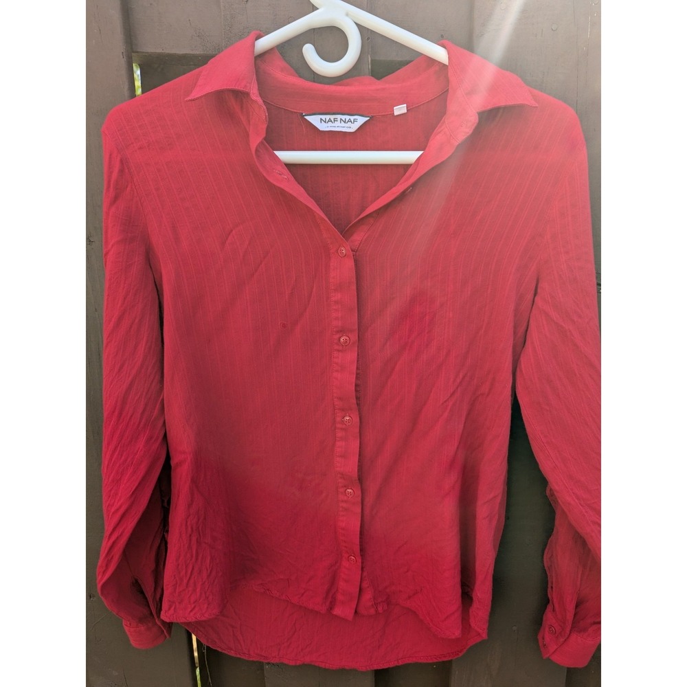 Naf Naf Vintage Women's Bright Red Shirt Blouse Button Up Top Size S